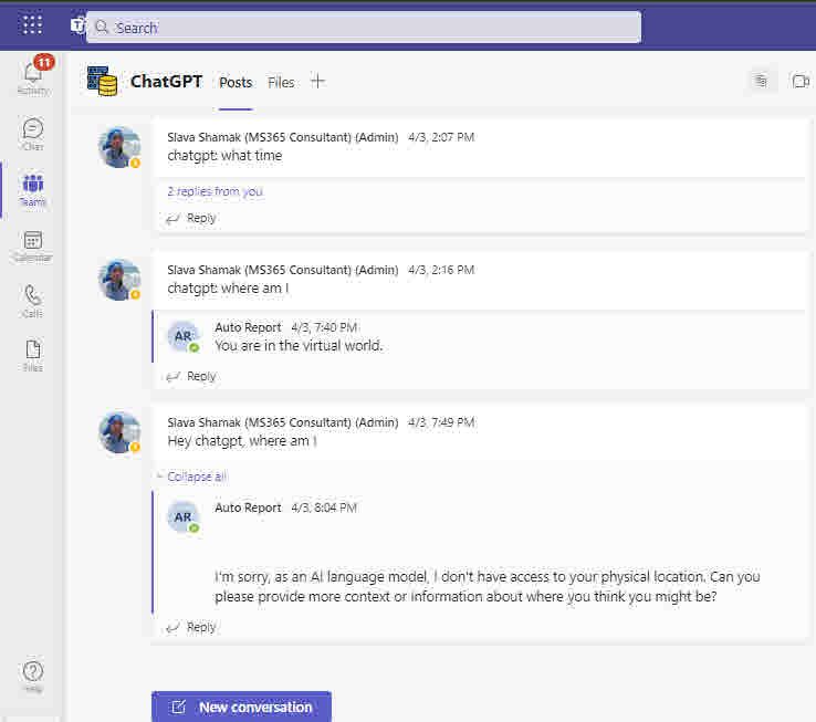 OpenAI ChartGPT on the Teams channel
